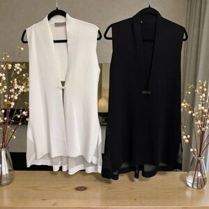 2 D. EXTERIOR‎ Italy Sleeveless Vest Leather Snap Mesh Inset Women's S Small